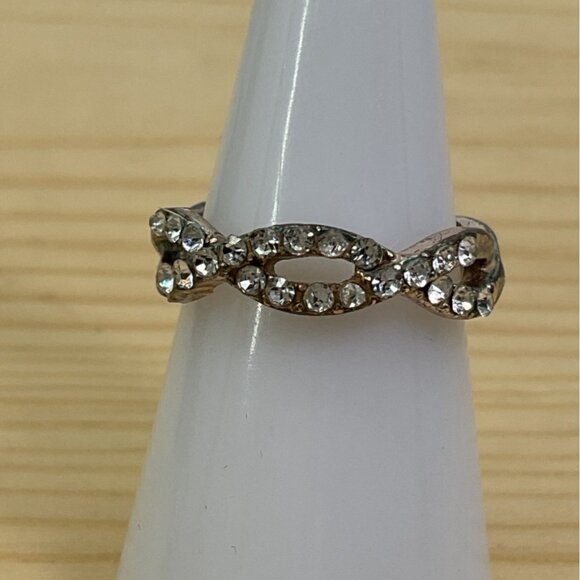Silver Rhinestone Infinity Band Ring Womens Costume Jewelry - Picture 1 of 5